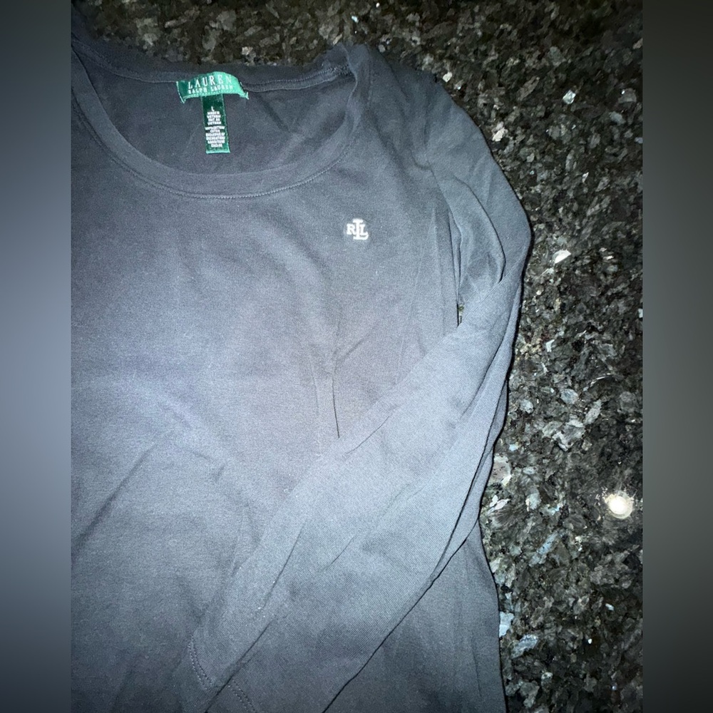Lauren Ralph Lauren Charcoal Black Long-Sleeve ScoopNeck T-Shirt w/ White Logo